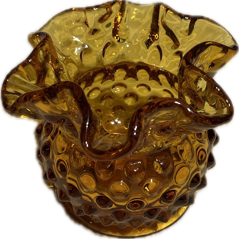 Amber Fenton Hobnail Vase Small